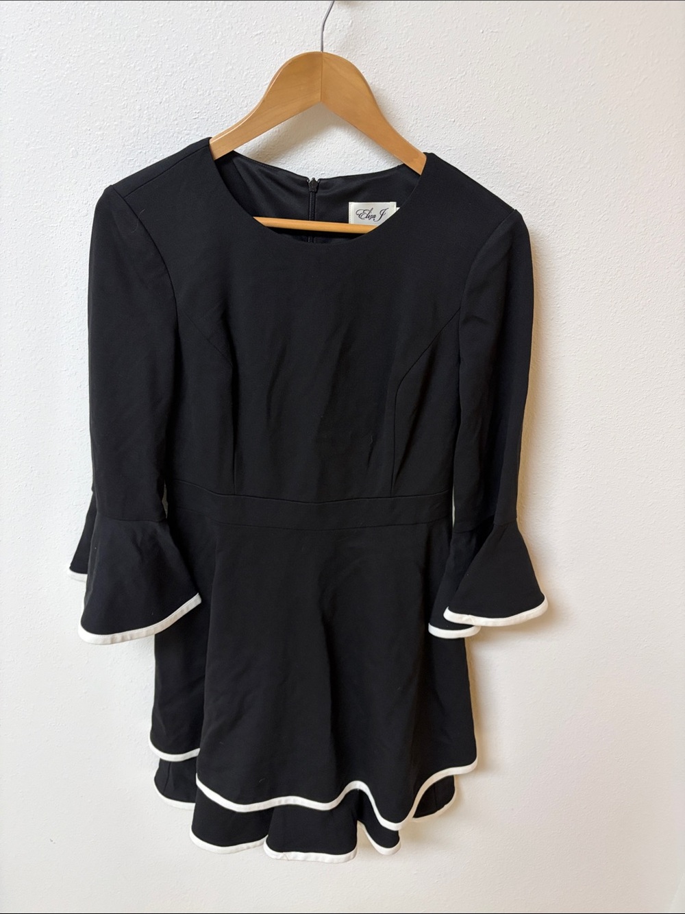Eliza J Black with White Trim and Fluted Ruffle Hem Dress, women’s size 8 NWT